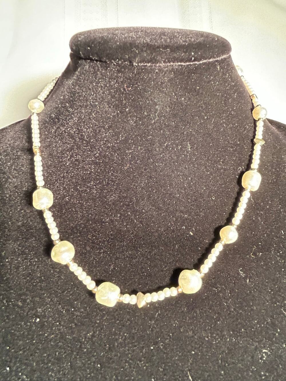 Vintage Faux Pearl Choker Necklace Gold Baroque Spacers 18" Plus Extension